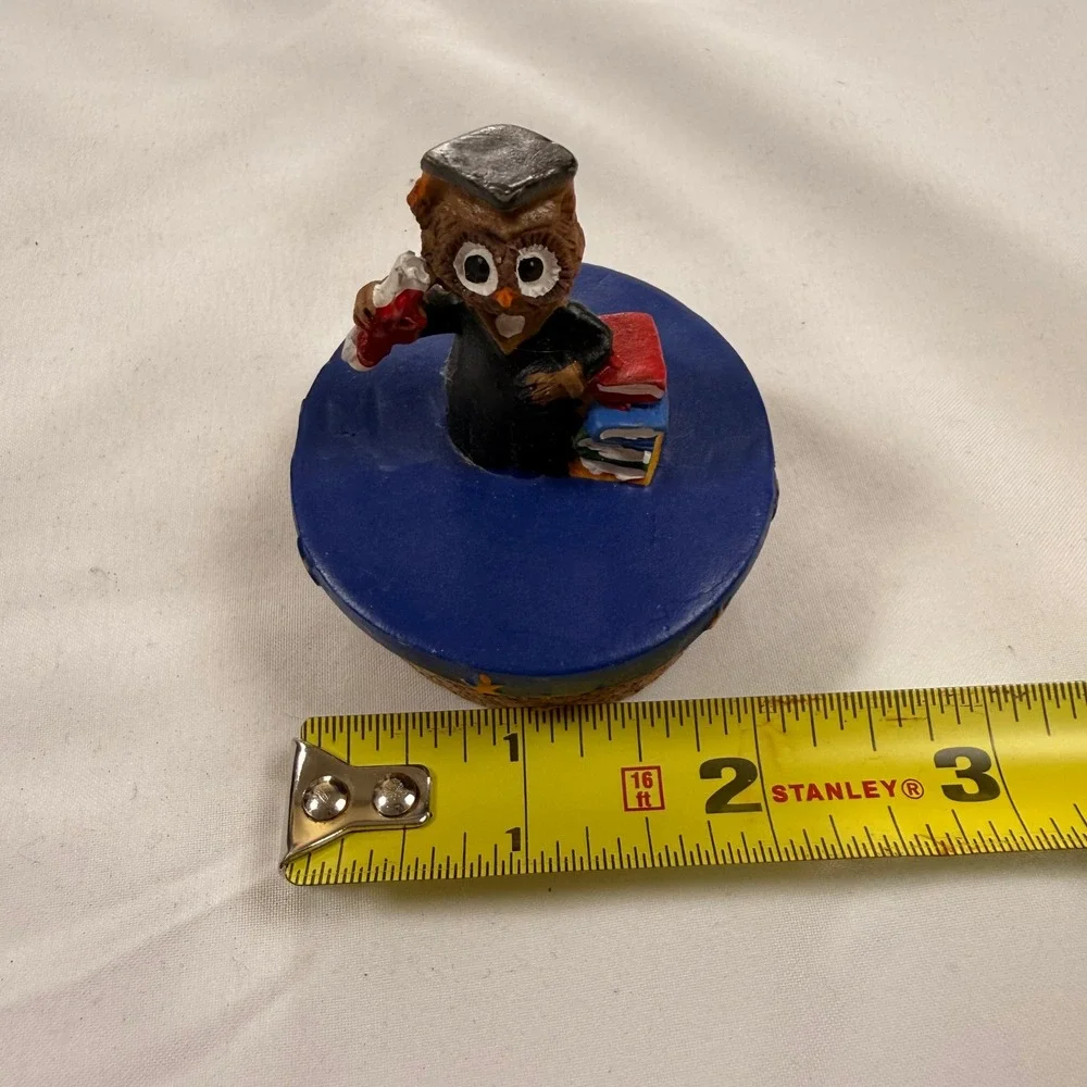 Vintage Graduation Owl Bottle Stopper Hand Painted Scholar with Books and Cork